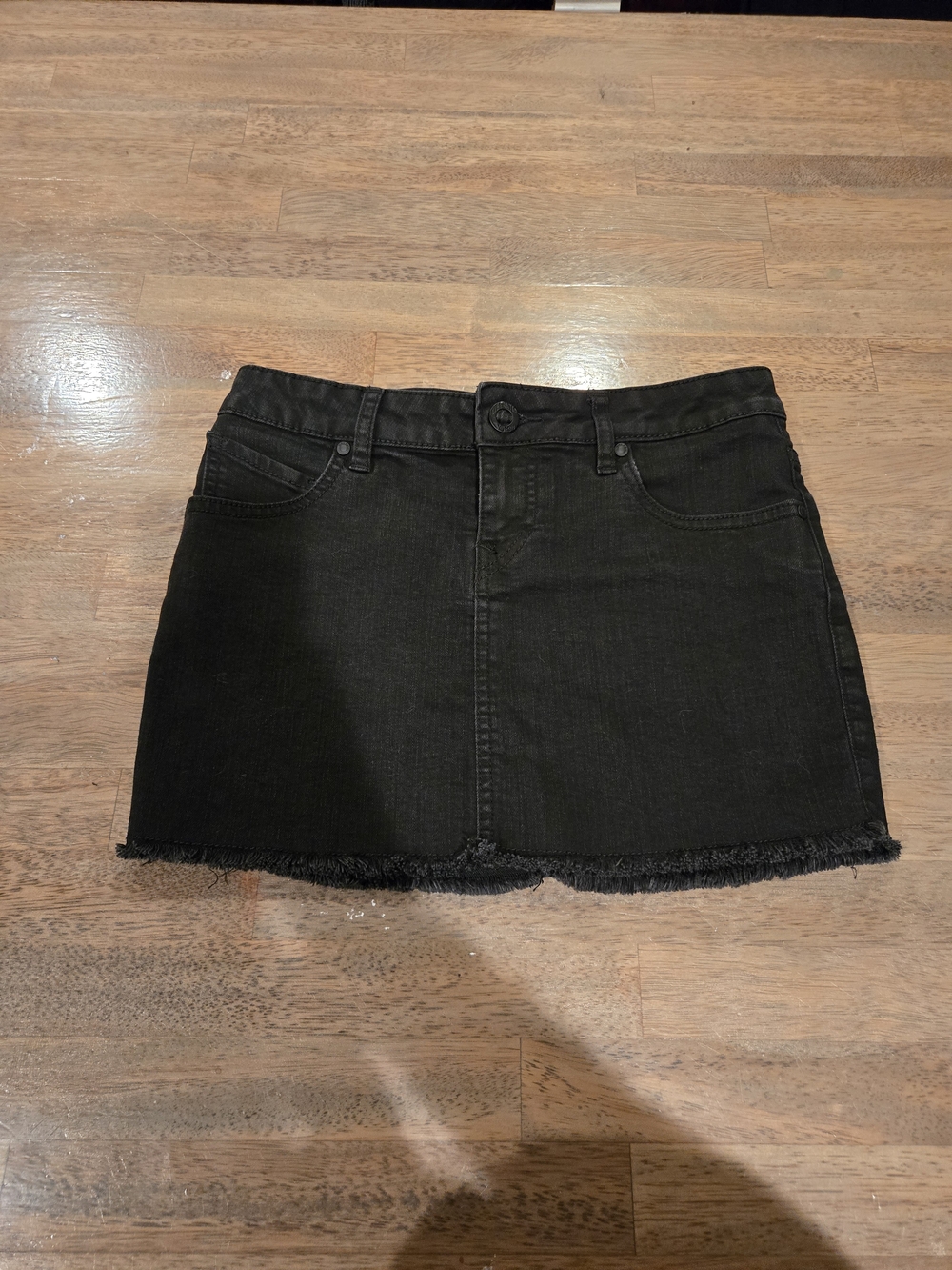 Volcom Y2k Black Denim Mini Skirt with Frayed Hem